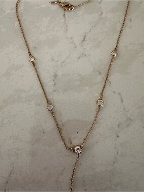 Avon Gold-Tone Y-Drop Necklace with Clear Crystals